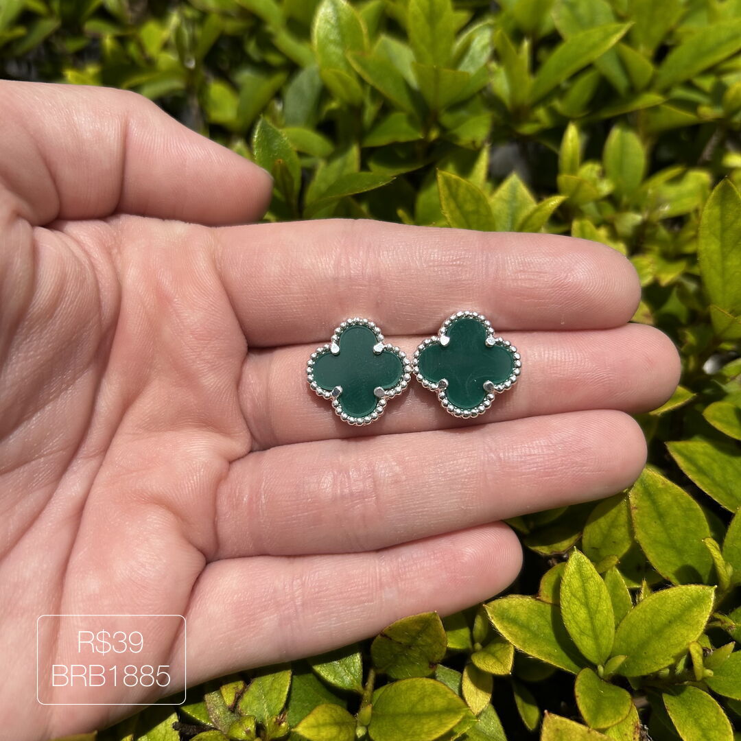 Brinco Pino V@n Cleef Verde Prateado